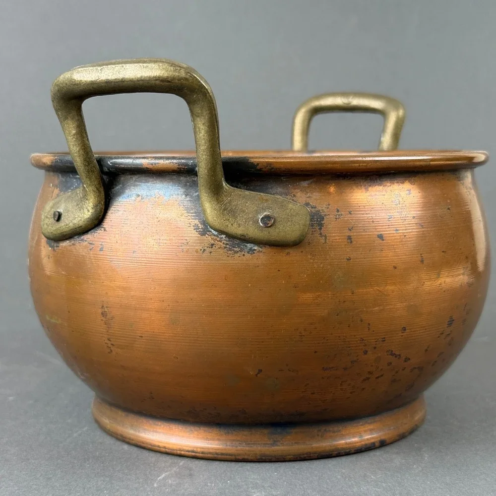 Copper Pot Cauldron Solid with Brass Handles 7